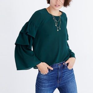 Madewell | Silk Ruffle Sleeve Top Blouse